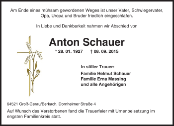 Traueranzeige von Anton Schauer von trauer.echo-online.de