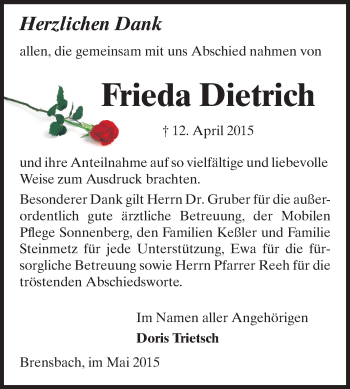 Traueranzeige von Frieda Dietrich von Odenwälder Echo