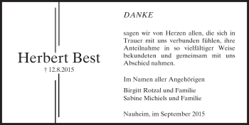 Traueranzeige von Herbert Best von trauer.echo-online.de