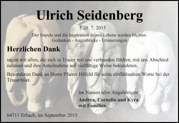 Traueranzeige von Ulrich Seidenberg von Darmstädter Echo