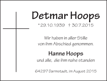 Traueranzeige von Detmar Hoops von trauer.echo-online.de