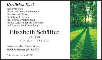 Traueranzeige von Elisabeth Schäffer von Rüsselsheimer Echo, Groß-Gerauer-Echo, Ried Echo