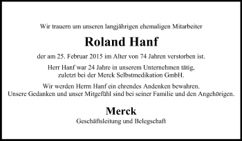 Traueranzeige von Roland Hanf von Echo-Zeitungen (Gesamtausgabe)