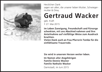 Traueranzeige von Gertraud Wacker von Echo-Zeitungen (Gesamtausgabe)