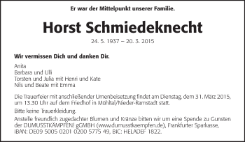 Traueranzeige von Horst Schmiedeknecht von Echo-Zeitungen (Gesamtausgabe)