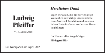 Traueranzeige von Ludwig Pfeiffer von Odenwälder Echo