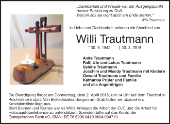 Traueranzeige von Willi Trautmann von Odenwälder Echo