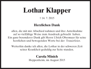 Traueranzeige von Lothar Klapper von trauer.echo-online.de