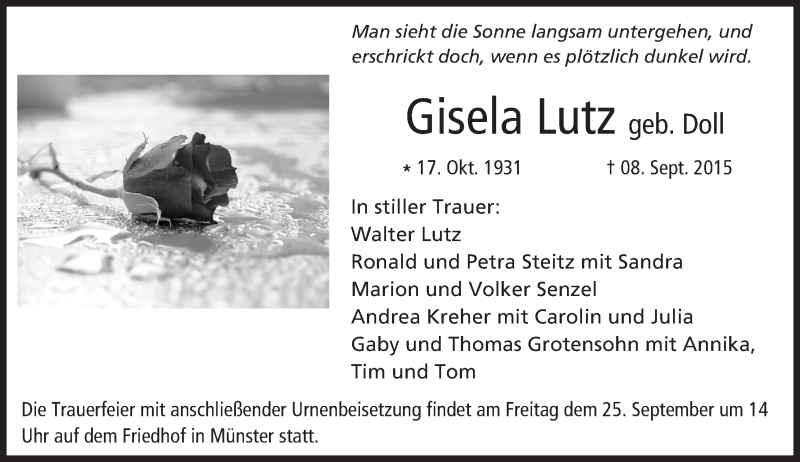  Traueranzeige für Gisela Lutz vom 19.09.2015 aus trauer.echo-online.de