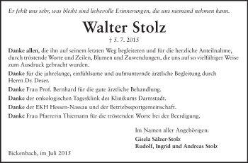 Traueranzeige von Walter Stolz von Echo-Zeitungen (Gesamtausgabe)