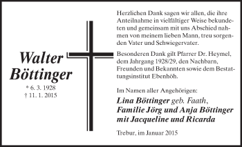 Traueranzeige von Walter Böttinger von Rüsselsheimer Echo, Groß-Gerauer-Echo, Ried Echo