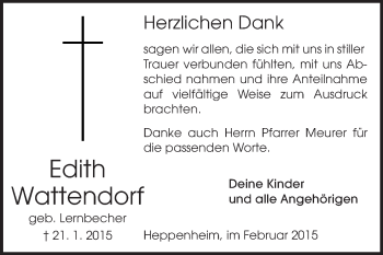 Traueranzeige von Edith Wattendorf von Starkenburger Echo