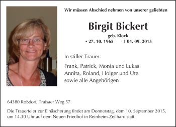 Traueranzeige von Birgit Bickert von trauer.echo-online.de