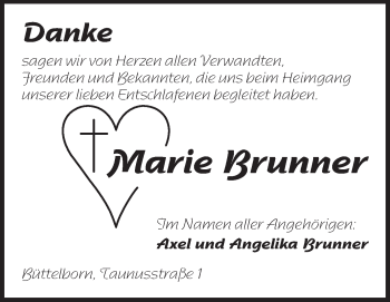 Traueranzeige von Marie Brunner von Rüsselsheimer Echo, Groß-Gerauer-Echo, Ried Echo