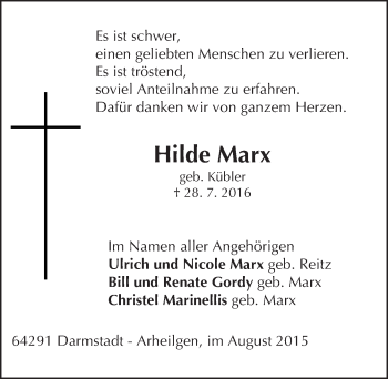Traueranzeige von Hilde Marx von trauer.echo-online.de