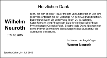 Traueranzeige von Wilhelm Neuroth von Darmstädter Echo, Odenwälder Echo, Rüsselsheimer Echo, Groß-Gerauer-Echo, Ried Echo