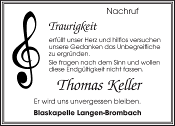 Traueranzeige von Thomas Keller von Odenwälder Echo