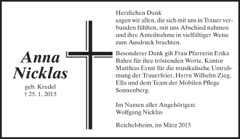 Traueranzeige von Anna Nicklas von Odenwälder Echo