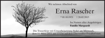 Traueranzeige von Erna Rascher von Echo-Zeitungen (Gesamtausgabe)