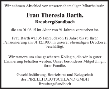 Traueranzeige von Theresia Barth von trauer.echo-online.de