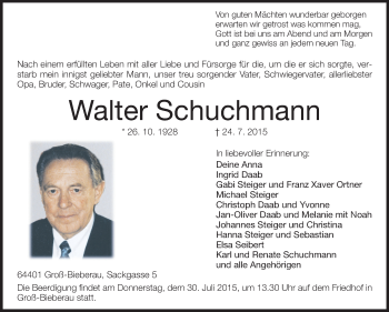 Traueranzeige von Walter Schuchmann von Echo-Zeitungen (Gesamtausgabe)
