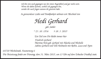 Traueranzeige von Hedi Gerhard von Odenwälder Echo
