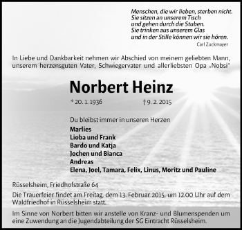 Traueranzeige von Norbert Heinz von Rüsselsheimer Echo, Groß-Gerauer-Echo, Ried Echo