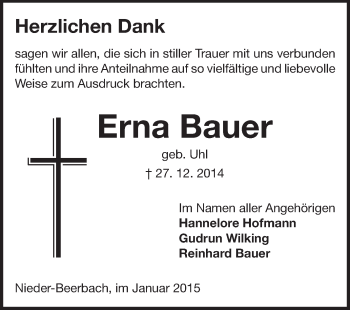 Traueranzeige von Erna Bauer von Echo-Zeitungen (Gesamtausgabe)