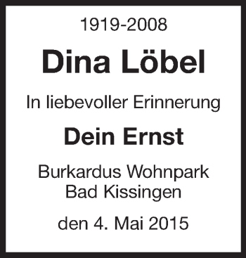 Traueranzeige von Dina Löbel von Rüsselsheimer Echo, Groß-Gerauer-Echo, Ried Echo