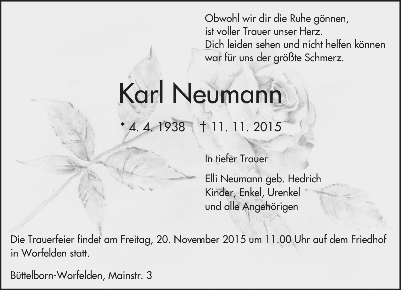  Traueranzeige für Karl Neumann vom 14.11.2015 aus trauer.echo-online.de