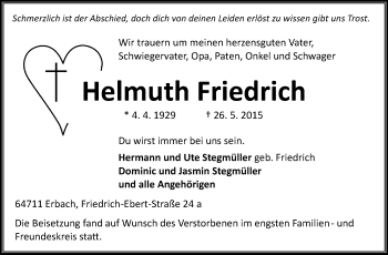 Traueranzeige von Helmuth Friedrich von Odenwälder Echo