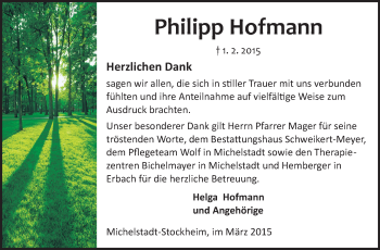 Traueranzeige von Philipp Hofmann von Odenwälder Echo