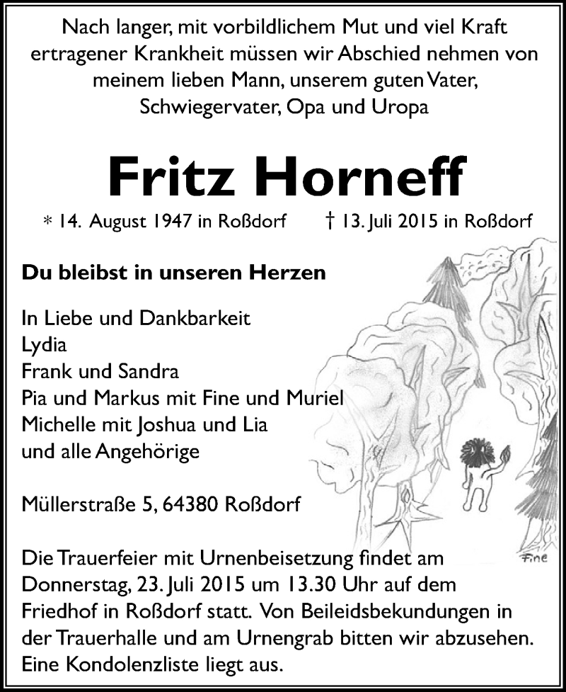  Traueranzeige für Fritz Horneff vom 18.07.2015 aus Echo-Zeitungen (Gesamtausgabe)