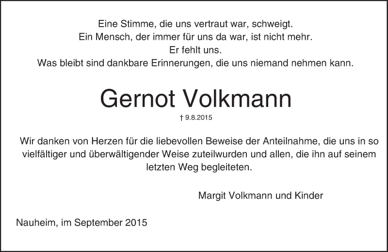  Traueranzeige für Gernot Volkmann vom 04.09.2015 aus trauer.echo-online.de