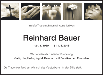 Traueranzeige von Reinhard Bauer von Rüsselsheimer Echo, Groß-Gerauer-Echo, Ried Echo