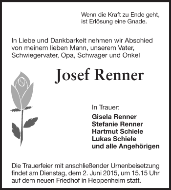 Traueranzeige von Josef Renner von Starkenburger Echo