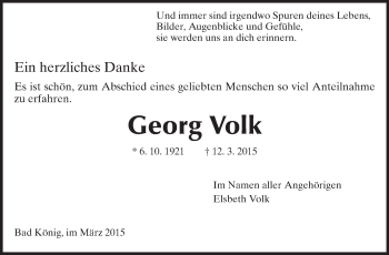 Traueranzeige von Georg Volk von Odenwälder Echo