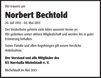 Traueranzeige von Norbert Bechtold von Odenwälder Echo