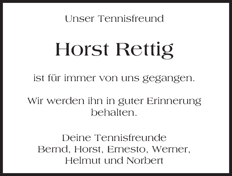 Traueranzeige für Horst Rettig vom 11.09.2015 aus trauer.echo-online.de