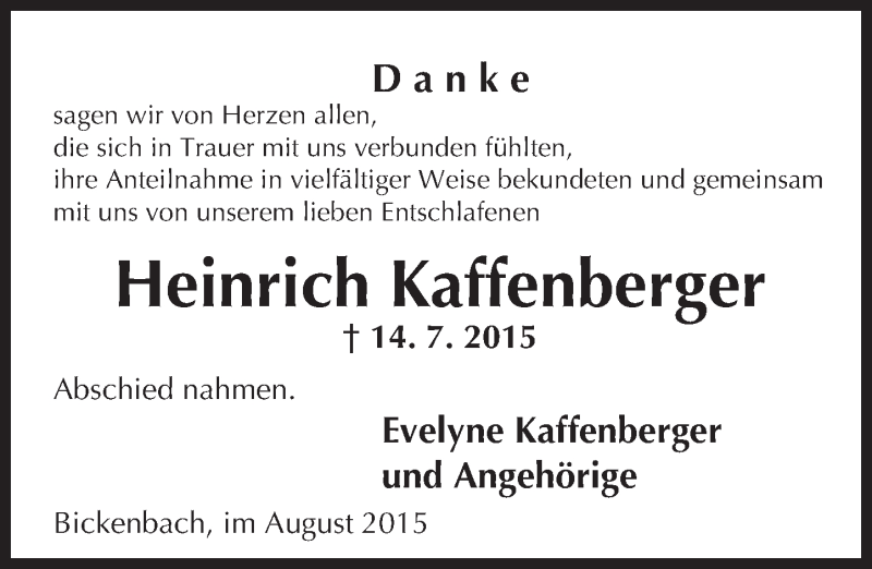  Traueranzeige für Heinrich Kaffenberger vom 08.08.2015 aus trauer.echo-online.de