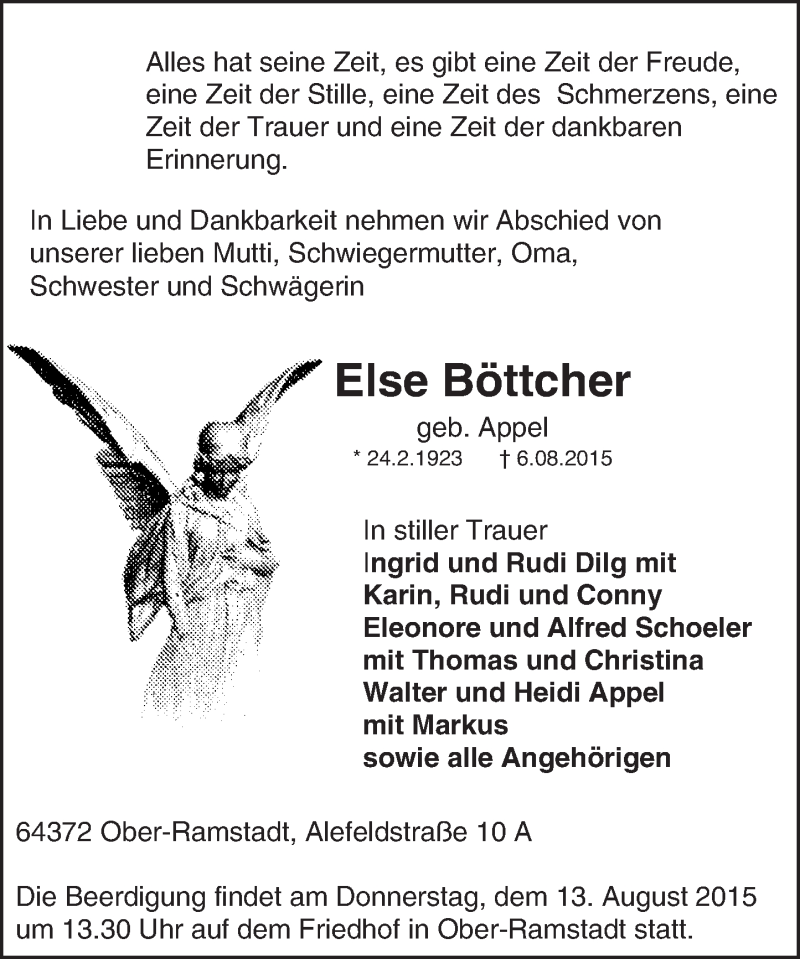  Traueranzeige für Else Böttcher vom 11.08.2015 aus trauer.echo-online.de