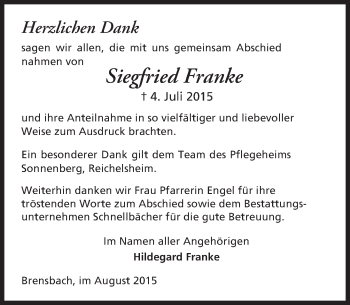 Traueranzeige von Siegfried Franke von trauer.echo-online.de