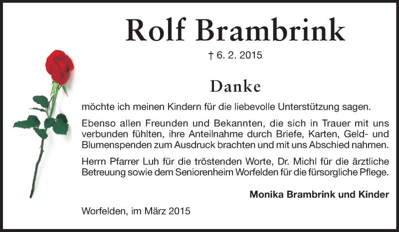  Traueranzeige für Rolf Brambrink vom 07.03.2015 aus Rüsselsheimer Echo, Groß-Gerauer-Echo, Ried Echo