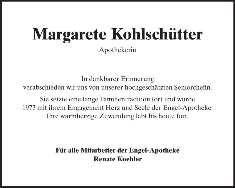  Traueranzeige für Margarete Kohlschütter vom 23.05.2015 aus Echo-Zeitungen (Gesamtausgabe)
