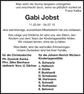 Traueranzeige von Gabi Jobst von Starkenburger Echo