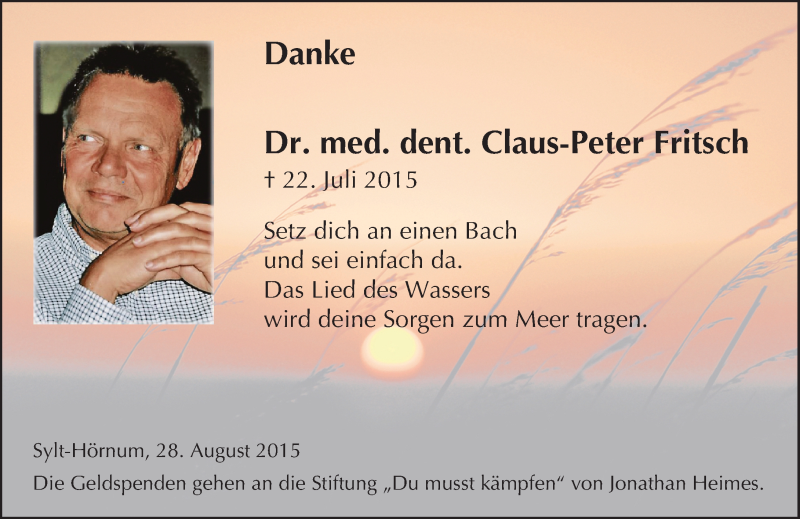  Traueranzeige für Claus-Peter Fritsch vom 29.08.2015 aus trauer.echo-online.de