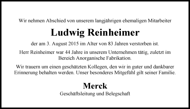  Traueranzeige für Ludwig Reinheimer vom 15.08.2015 aus trauer.echo-online.de