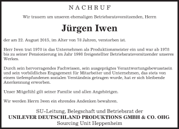 Traueranzeige von Jürgen Iwen von trauer.echo-online.de