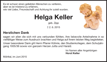 Traueranzeige von Helga Keller von Echo-Zeitungen (Gesamtausgabe)