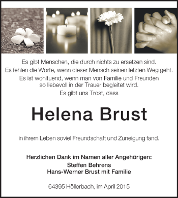 Traueranzeige von Helena Brust von Odenwälder Echo